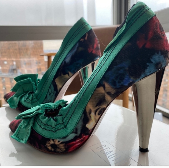 Lanvin for H & M Teal Bow Floral Heels - Picture 5 of 8